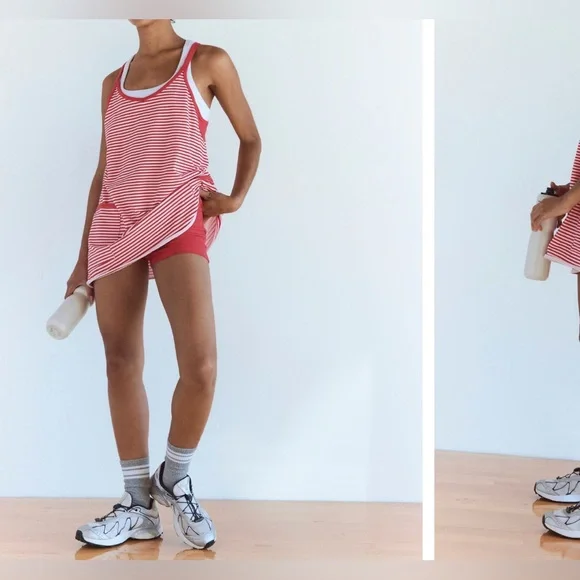 NWOT Free People FP Movement Hot Shot Printed Mini Dress Stripe Grapefruit - M - Picture 4 of 9